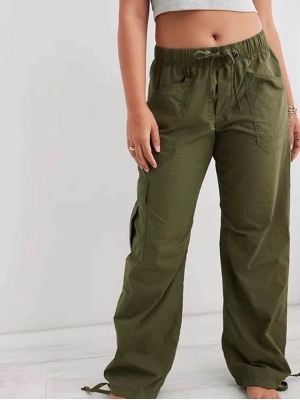 aerie Olive Green Cargo Track Pants with Drawstring